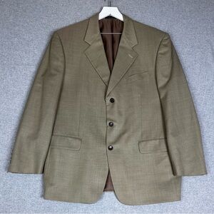 Jones New York Blazer Mens 43R Tan‎ Silk Sharkskin Wool Sport Coat Three Button